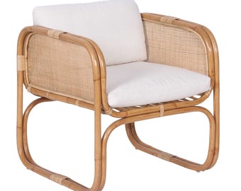 Fauteuil rotin BIMA avec 2 coussins fauteuil chaise osier chaise longue osier chaise de relaxation chaise rotin rétro salle à manger jardin terrasse CF2221