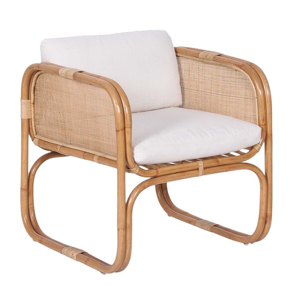 Fauteuil en rotin BIMA avec 2 coussins fauteuil chaise en osier chaise longue en osier chaise de relaxation chaise en rotin rétro salle à manger jardin patio CF2221