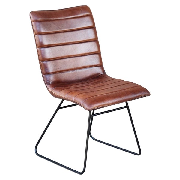 Chaise de salle à manger chaise en cuir Leonardo marron vert noir chaise rembourrée design en cuir véritable et fer forgé chaise rétro chaise de cuisine