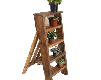 Étagère à plantes en bois ASTI en bois de teck recyclé, escaliers à fleurs, étagère pliante, échelle à fleurs, support à fleurs, fête des mères, NUA015