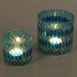 Moroccan mosaic lantern Rayan light blue round glass handmade Moroccan tea light holder Ramadan Eid table decorative candle holder