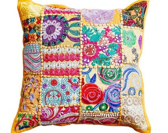 Coussin patchwork indien Mar 40 x 40 cm avec rembourrage | Coussin décoratif oriental coussin de canapé coussin de canapé boho coussin décoratif de style marocain