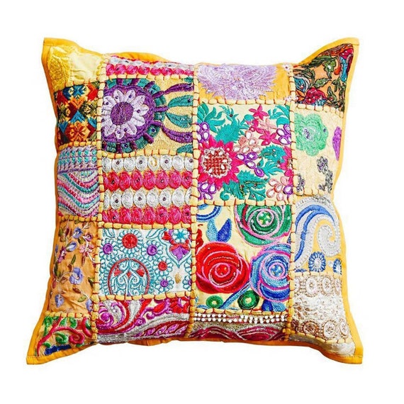 Indisches Patchwork Kissen Mar 40x40 cm mit Füllung Orientalisches  Dekokissen Sofakissen Boho Couchkissen marokkanischer Stil Zierkissen