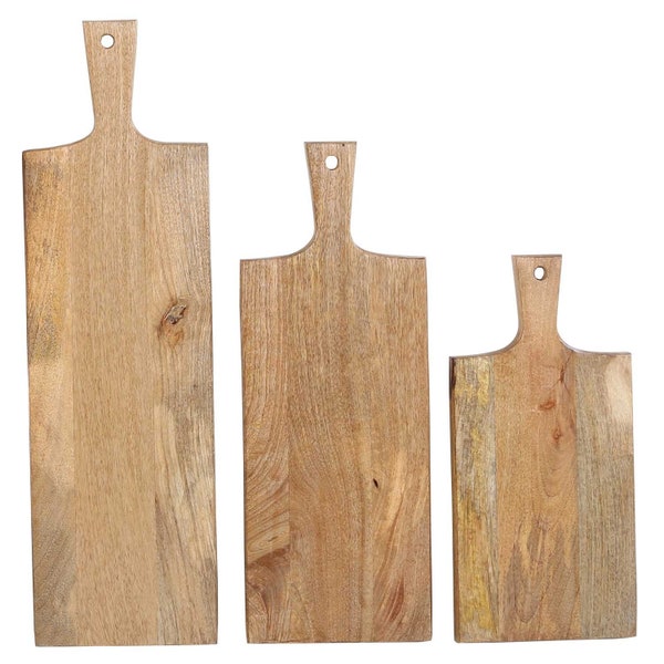 Houten serveerplanken set van 3 65 cm 52 cm 40 cm lange stevige snijplank met handvat | Serveerbord kaasplank tapasplank rustiek keukenbord