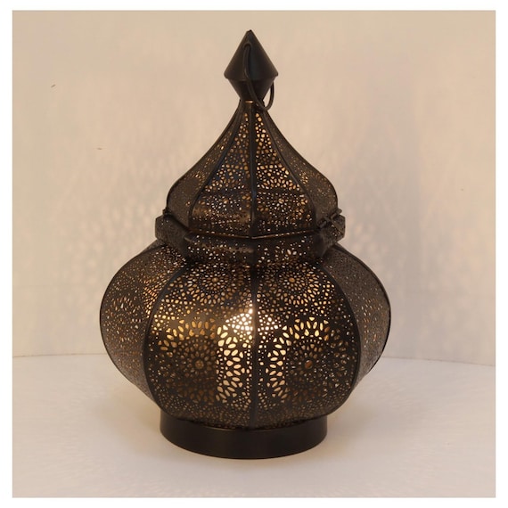 Orientalisches Windlicht Abir schwarz in Höhe 30cm Kerzenhalter hängend  stehend marokkanische Weihnachten Laterne Nachtlicht LN2040