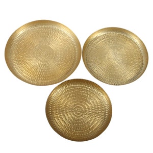 Oriental tea tray Zana Gold made of aluminum round with hammer finish Metal decorative tray hammered Ramadan serving tray table decoration 3er Set