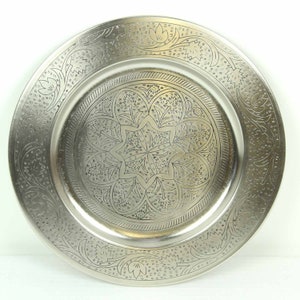 Oriental tea tray Hoyam 30 silver made of metal | Moroccan decorative tray round serving tray Mother's Day table decoration | TTB305S