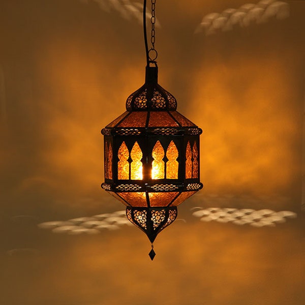 Orientalische Lampe Trombia Biban Gelb | Kunsthandwerk aus Marokko | marokkanische Hängeleuchte Deckenlampe Orient Hängelampe | L1235