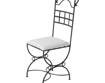 Chaise en fer forgé Nabil avec finition rouille en fer, chaise marocaine en fer, chaise de jardin, chaise de salle à manger pour patio, balcon, jardin MO4104