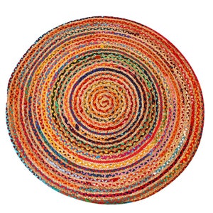 Tapis en jute Tamani coloré en jute et coton tissé à la main tapis boho chic coloré dans les tailles Ø 90 cm, Ø 120 cm, Ø 150 cm tapis naturel 90 cm