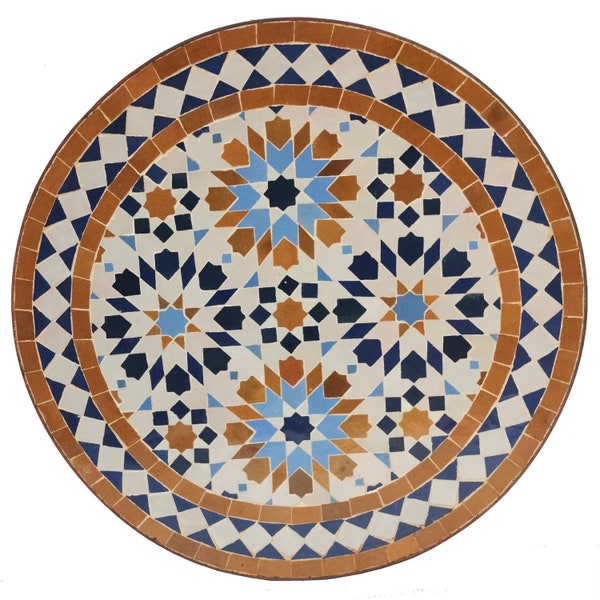 Table d'appoint en mosaïque marocaine Ø 45 cm ronde Ankabut table basse bleu marron table de canapé table en mosaïque du Maroc table basse MT2239