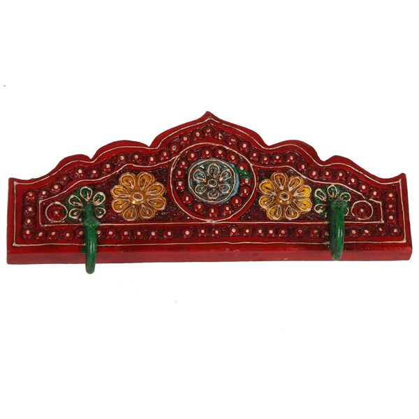 Patère orientale Taj Mahal en rouge et turquoise en bois peint à la main et sculpté à la main Boho Chic crochet porte-manteau mural cadeau de Noël