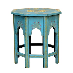Table d'appoint orientale Saada Bleu M peinte à la main Ø29cm hauteur 37 cm Table Shabby Chic petite | Table de rangement tabouret marocain MA32-47-C-M
