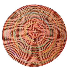 Tapis en jute Tamani coloré en jute et coton tissé à la main tapis boho chic coloré dans les tailles Ø 90 cm, Ø 120 cm, Ø 150 cm tapis naturel 150 cm
