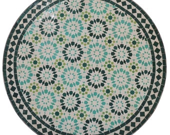 Marokkaanse mozaïektafel D90 Ankabut turquoise rond | Mozaïek tuintafel eettafel uit Marokko | Bistrotafel balkontafel | MT2238