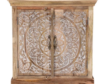 Cassettiera orientale in legno Carrozzina in legno massello, credenza intagliata a mano, credenza mandala boho chic | MA29-145