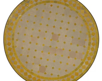 Table mosaïque marocaine Ø60cm ronde en terre cuite jaune avec cadre hauteur 73 cm table d'appoint table de jardin table bistro table balcon MT2030