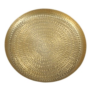 Oriental tea tray Zana Gold made of aluminum round with hammer finish Metal decorative tray hammered Ramadan serving tray table decoration 33 cm