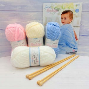 Baby Blanket Knitting Kit - 4 different patterns included, and 4 blanket colour choices