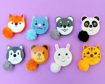 Cute animal tape measure with retractable pom pom tail