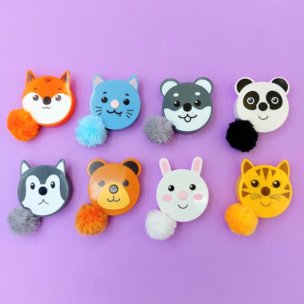 Cute animal tape measure with retractable pom pom tail