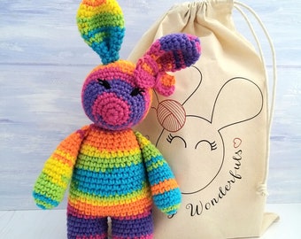 Crochet Kit - Lollipop the Rainbow Bunny Luxury Crochet Kit. Complete Beginner Kit with Video Tutorials Lockdown Hobby Learn to Crochet