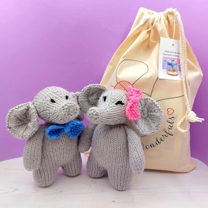 Knitting Kit - Elliott & Emily the Elephants Toy Knitting Kit - Easy Knitting Kit