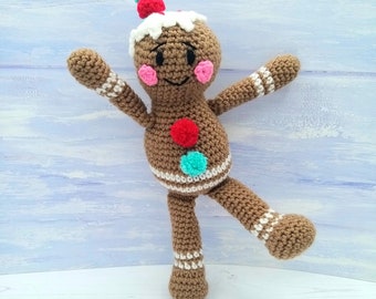 Gingerbread Man Crochet Pattern - Cute Amigurumi Toy Christmas Pattern PDF Download