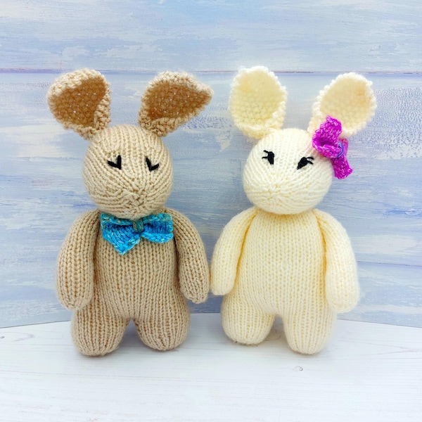 Beginner Knitting Pattern - Arthur & Betsy Bunny Pattern PDF Download with step by step video tutorials