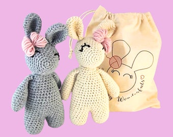 Kit de crochet - Kit de débutant de luxe en alpaga Twin Bunny Rabbit -Cadeau artisanal - Cadeau d'anniversaire - Fête des mères - Gâterie de luxe -Apprendre à crocheter