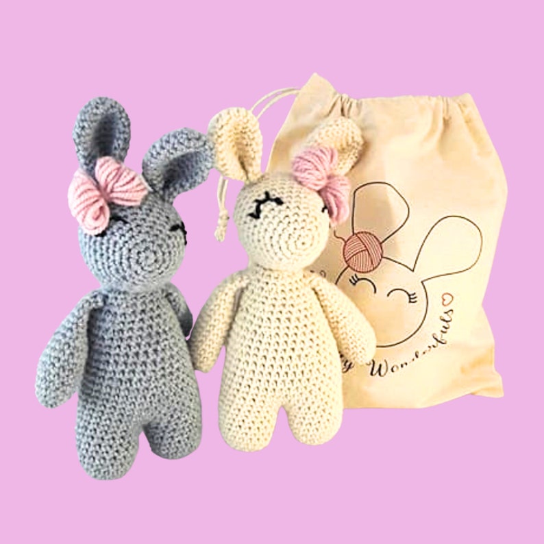 Crochet Kit Luxury Alpaca Twin Bunny Rabbit Beginner Kit Craft gift Birthday gift Mothers Day Luxury Treat Learn to crochet image 1