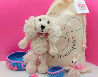 Kit de manualidades de amigurumi de crochet para hacer tú mismo Lilly, la perrita cachorrita