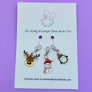 Stitch Markers - Crochet and Knitting Christmas Snowman, Reindeer and Penguin Stitch Marker Set