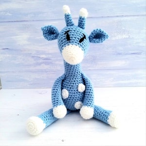 Crochet Kit Aimee the Giraffe Luxury Crochet Kit. Complete Beginner Kit with Video Tutorials to teach you step by step how to make her Blue & White Albert