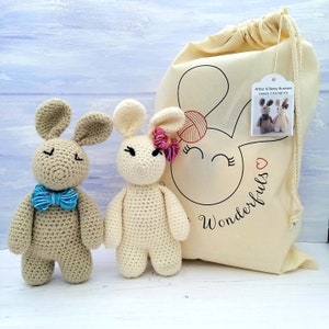 Crochet Kit - Luxury Arthur & Betsy Bunny Rabbit Beginner Kit  -Craft Kit - Amigurumi pattern- Luxury Treat -Easy Learn to crochet tutorials
