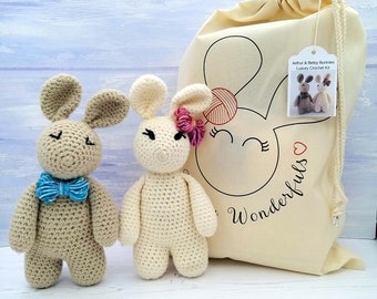 Haakpakket - luxe Arthur & Betsy Bunny Rabbit-beginnerspakket - knutselpakket - amigurumipatroon - luxe traktatie - gemakkelijk leren haken tutorials