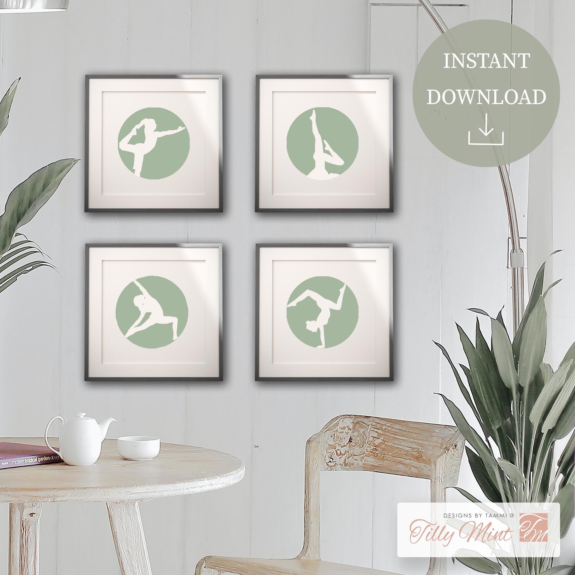 Set of 4 Prints Olive Yoga Wall Art Digital download 8x8 Etsy
