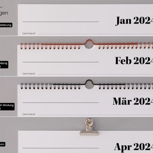 Monatskalender 2024 "Block" mit allen möglichen Bindungsarten auf einen Blick