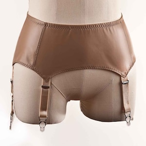 Tan color Faux Leather Garter Belt / Suspender Belt with 6 Straps and 8 Clips for Stockings.
