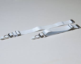 Afneembare bretels, kousenbanden met kousenclips, satijnen elastische verstelbare kousenbanden, 1 paar, metalen clips, korset kousenbanden, witte kleur.