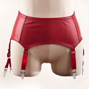 Red Faux Leather Garter Belt: Handmade 6-Strap Suspender
