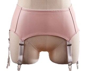 Handmade Light Pink Faux Leather Garter Belt: 6 Strap Suspender