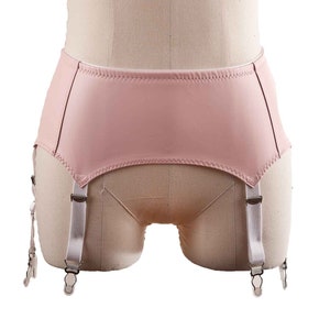 Light pink color Faux Leather Garter Belt / Suspender Belt with 6 Straps and 8 Clips for Stockings.