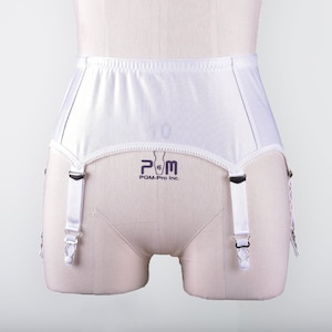 White color Nylon Garter Belt / Suspender Belt with 6 Straps and Clips for Stockings.