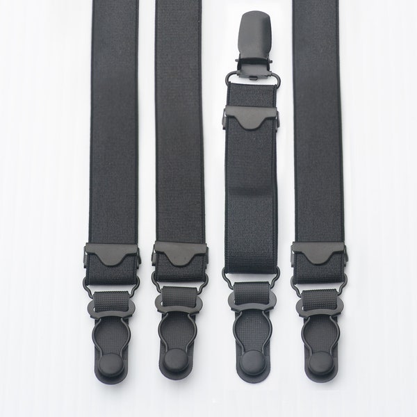 Detachable Suspenders, Set of 4, Stockings Clips, Garter Straps, Adjustable Suspender, Accessories for stockings. All black hardware.
