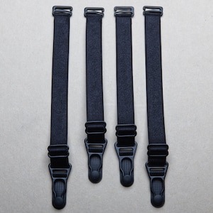 Black Satin Elastic Garters: Detachable Stocking Suspenders (Set of 4)