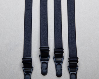 Schwarze elastische Satin-Strumpfhalter 15 mm breit: Abnehmbare Strumpfhalter (4er-Set)
