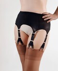 Nylon Power Mesh Garter Belt / Suspender Belt with 6 Straps and 10 Clips for Stockings.