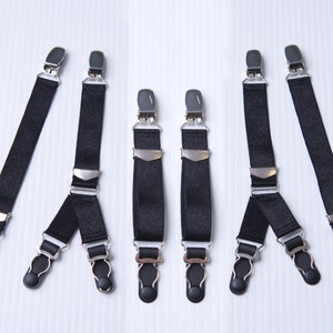 Detachable garters Y shape and i shape with stockings clips, Set of 4 or 2 Garters, Satin elastic adjustable garters, black color.