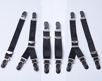 Detachable garters Y shape and i shape with stockings clips, Set of 4 or 2 Garters, Satin elastic adjustable garters, black color.